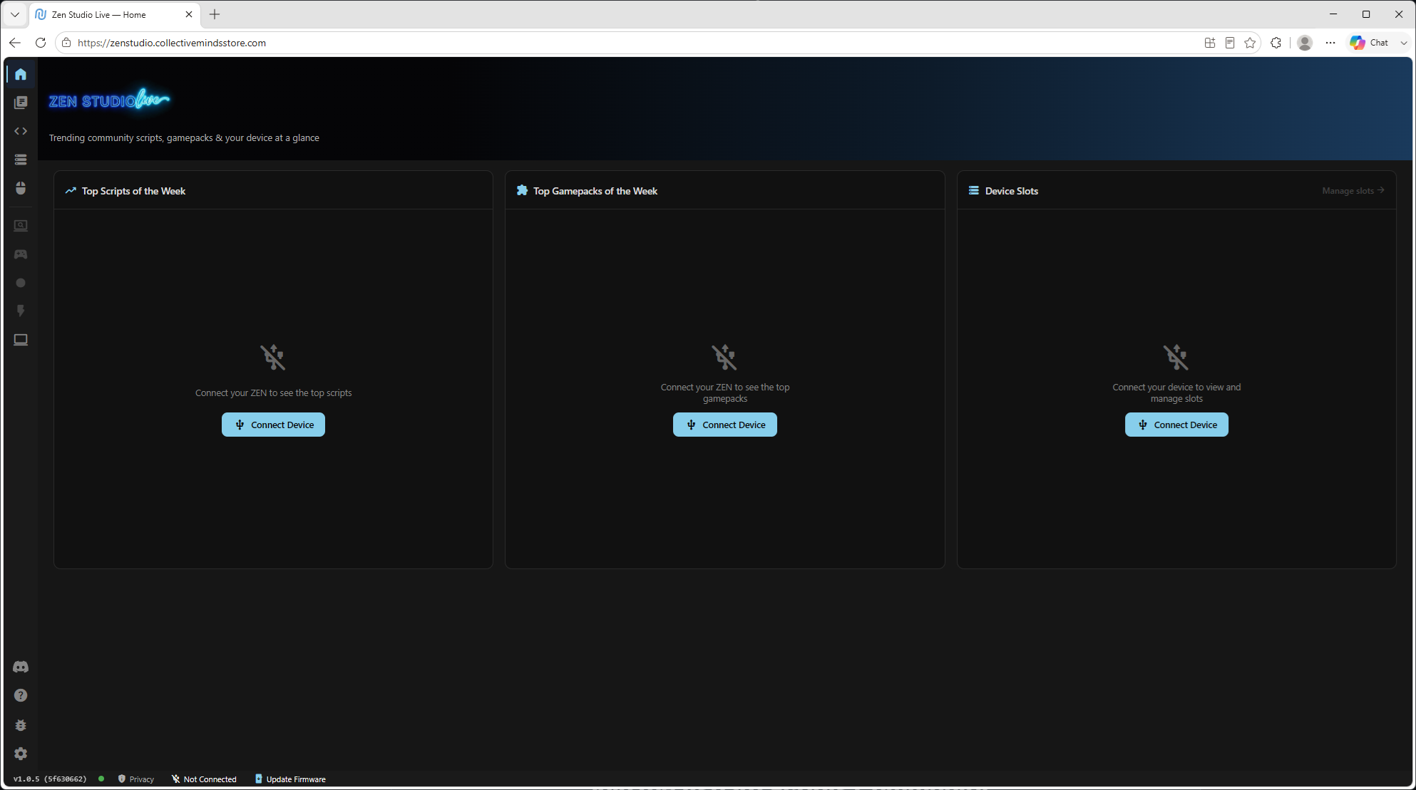 ZenStudio Live screen when not connected