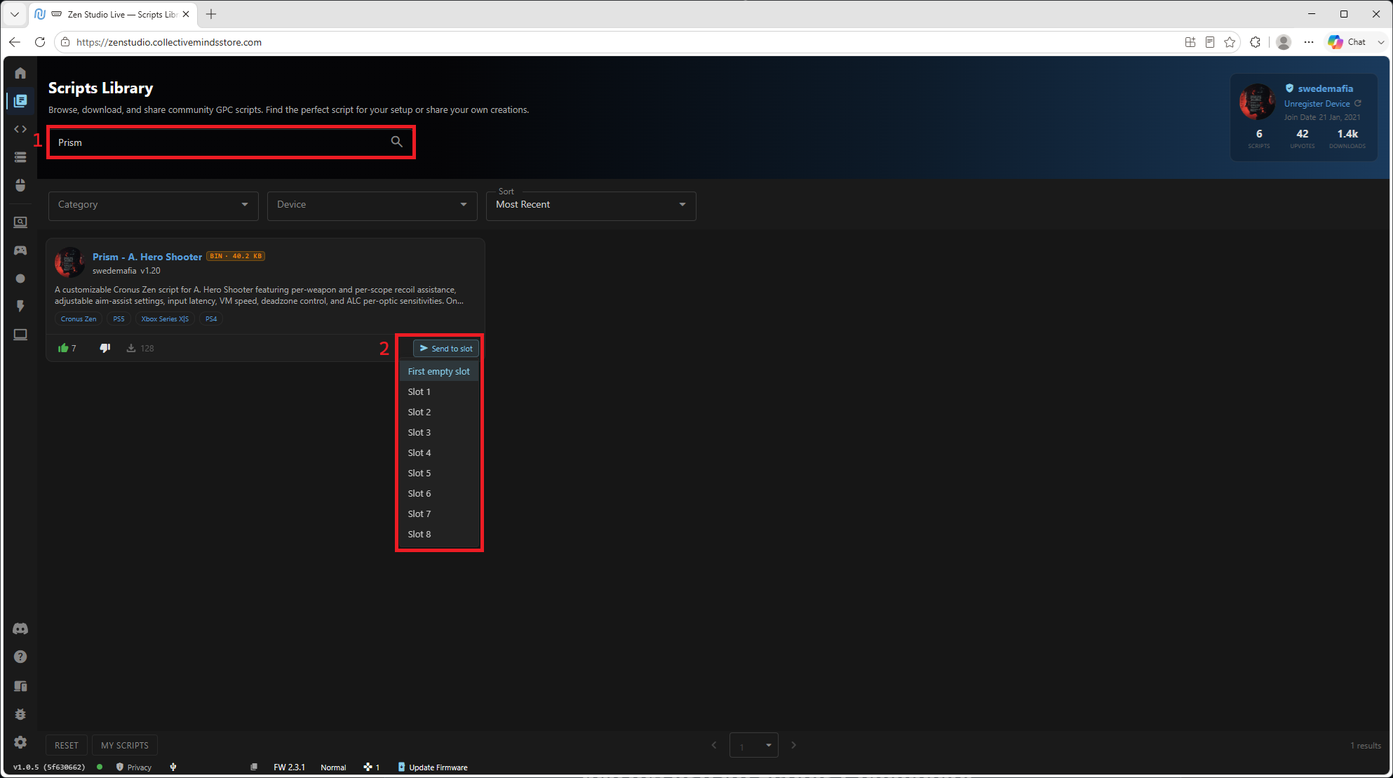 ZenStudio Search and Send to Slot